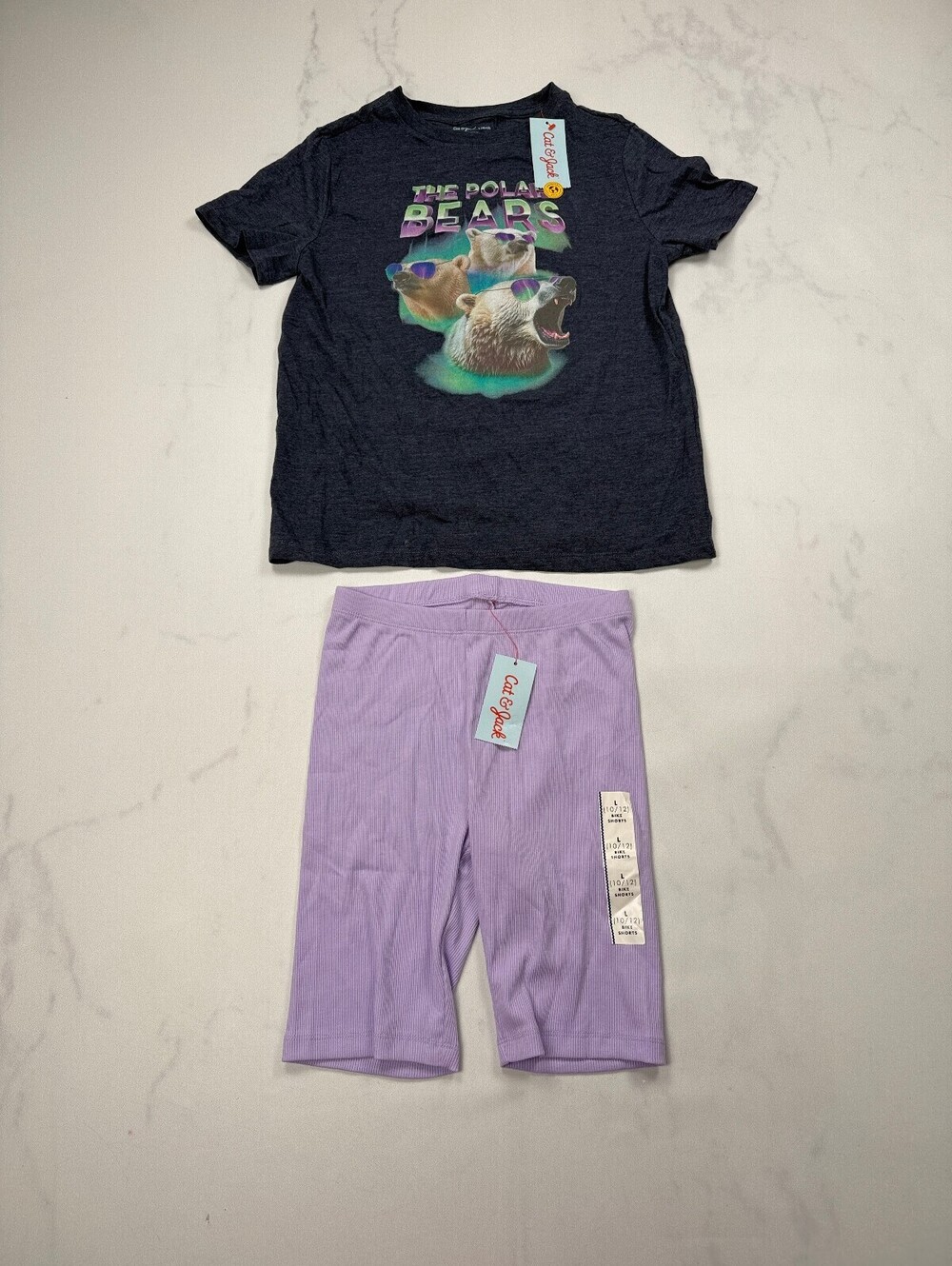 Cat & Jack Bears Graphic Tee Navy Modern Printed Set of 2 - Girls L (10/12)